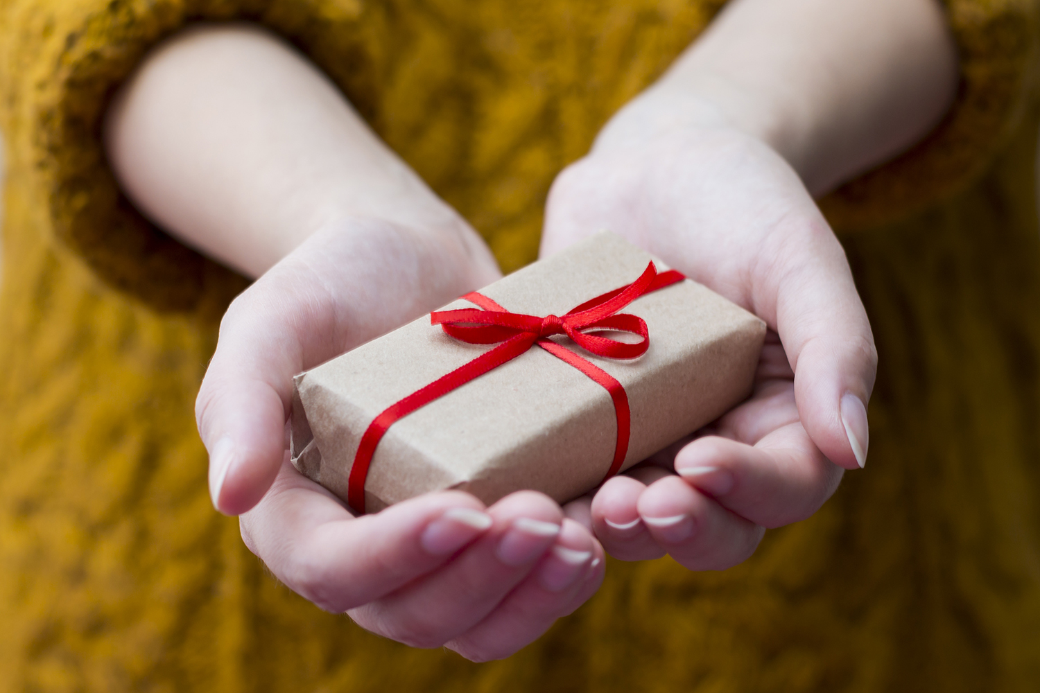 Gratitude and Giving a woman holding out a small gift