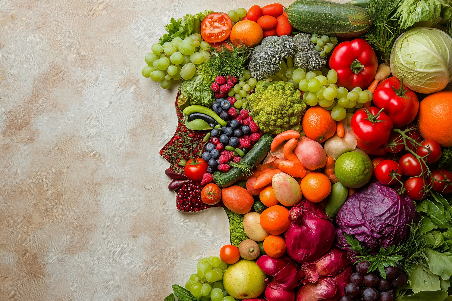 Mindful Eating food arranged to make a smiling face in profile