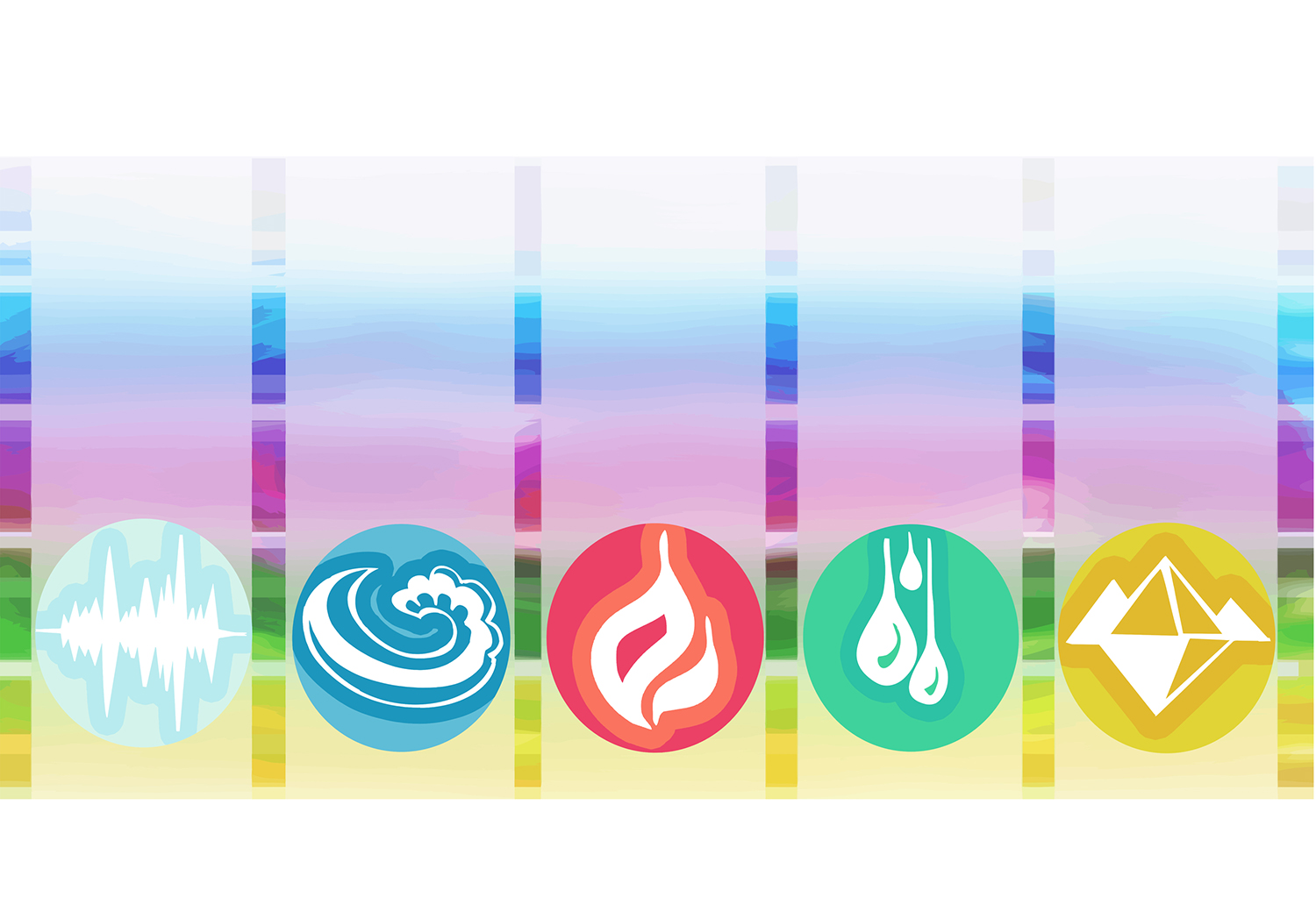 Ayurveda symbols and five elements white background.