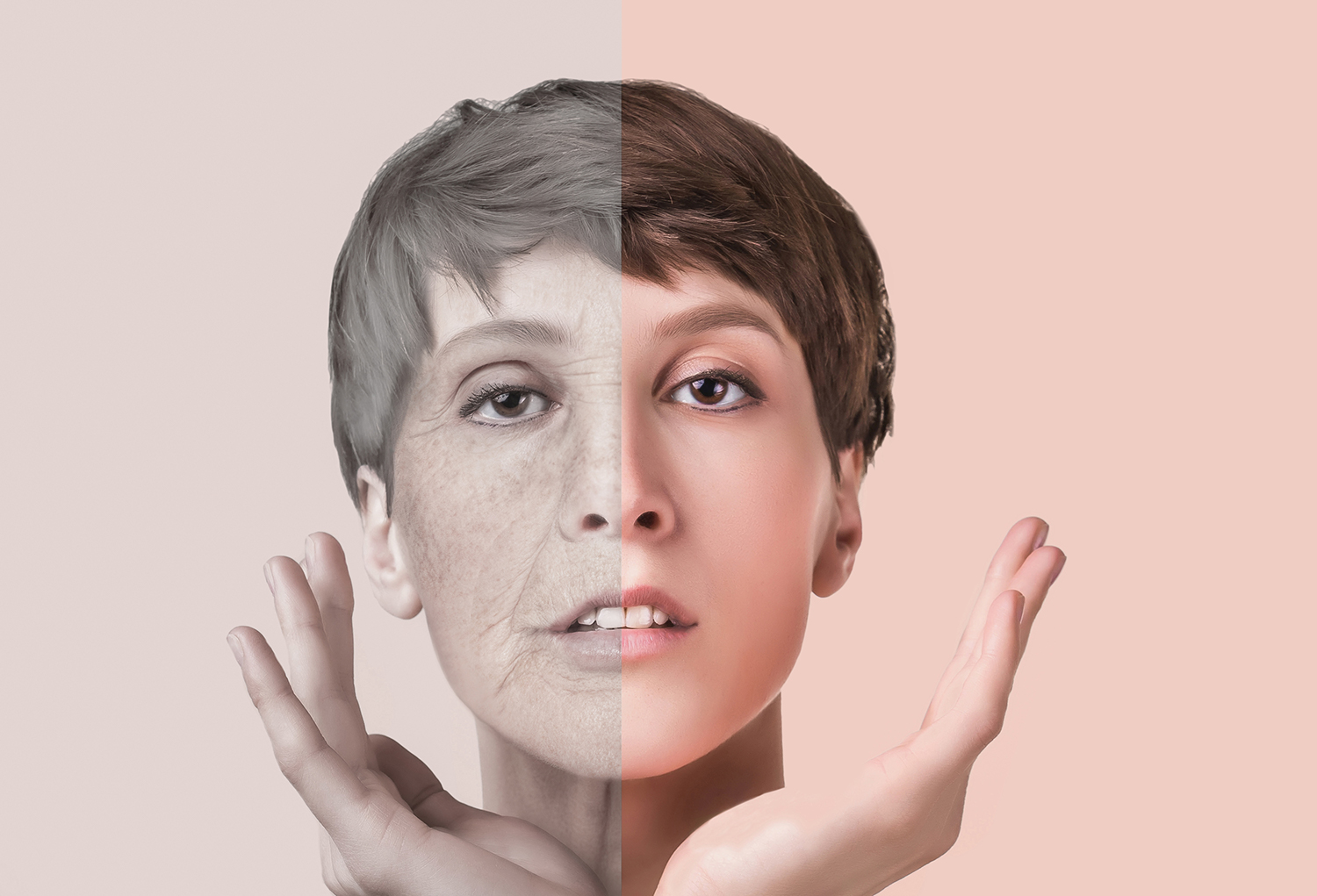 The Secrets of Glutathione a woman whose face is half young and half old