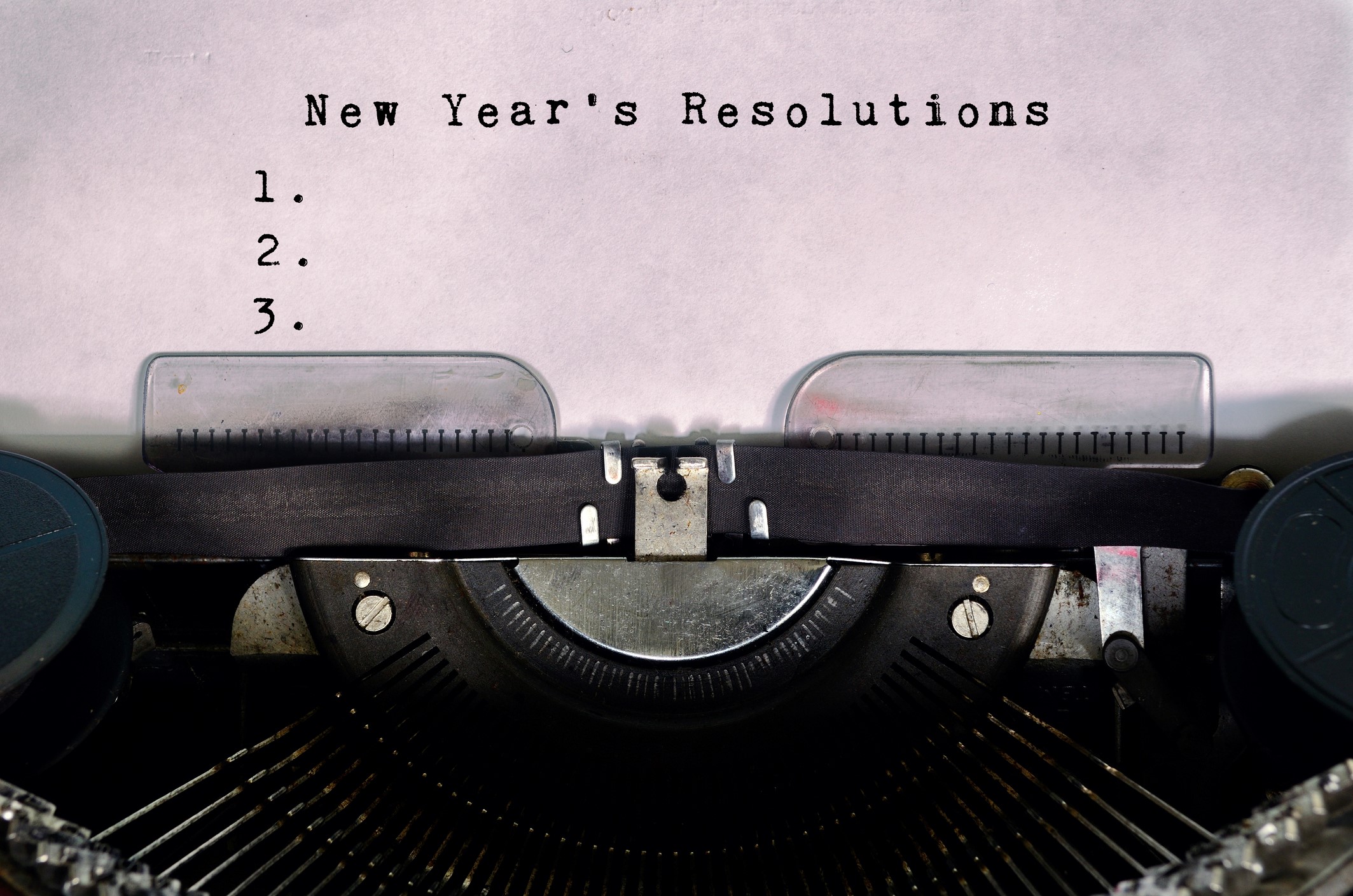 Give Up the New Year Resolution: Be Honest with What Can Be Accomplished New year`s resolutions typed on a vintage typewriter.
