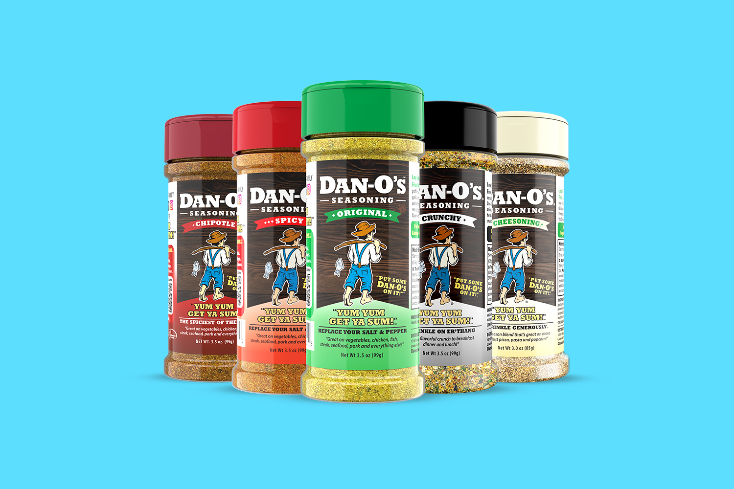 Dan-O’s Seasoning bottles of different seasoning flavors
