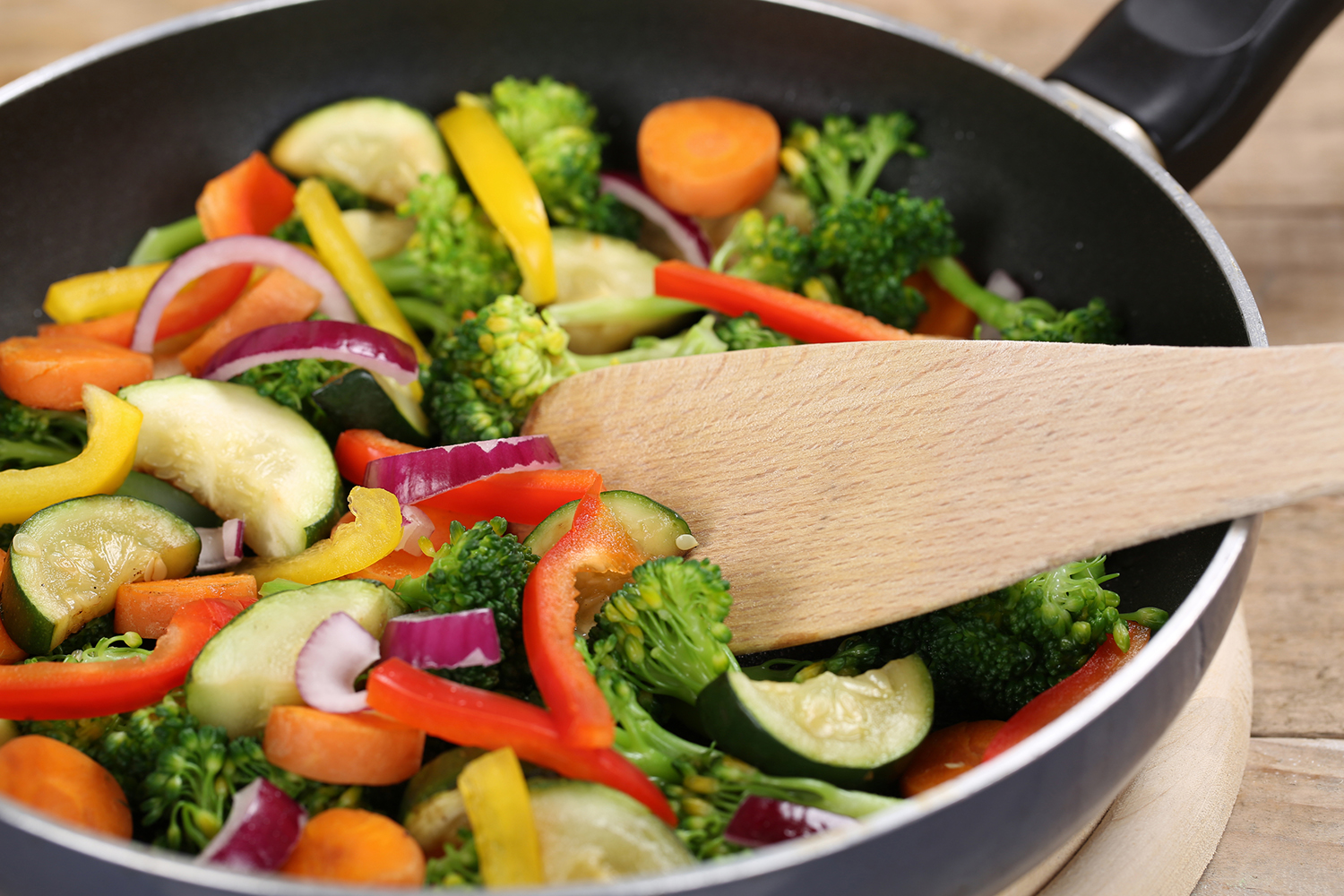 Yondu Sauce veggies in a frying pan