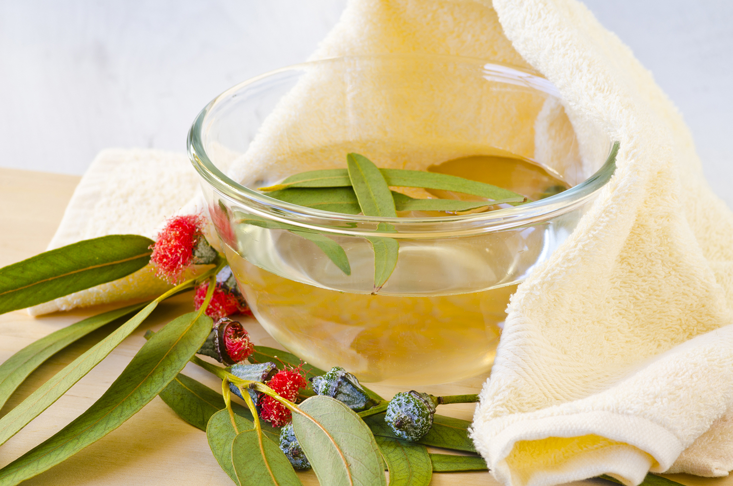 Preventing and Treating Sinusitis Bowl ready for eucalyptus steam inhalation.