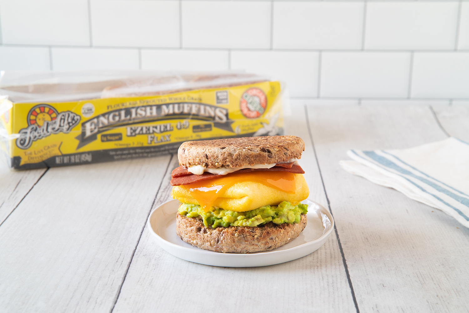 Avocado and Egg Sandwich an egg sandwich on an English muffin