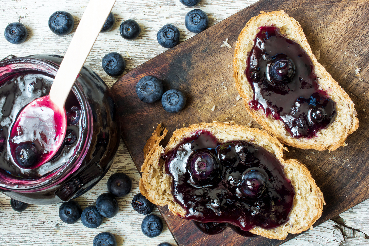 Blueberry-Chia Seed Jam blueberry jam on fresh bread