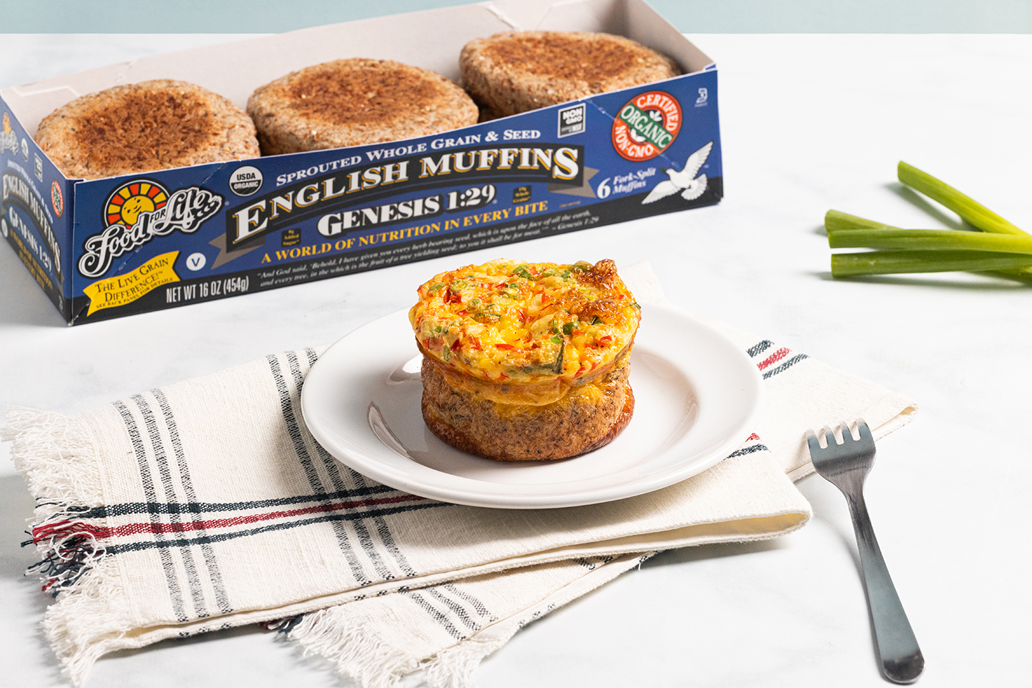 English Muffin Breakfast Cups eggs, onion, and english muffin cooked in a ramekin