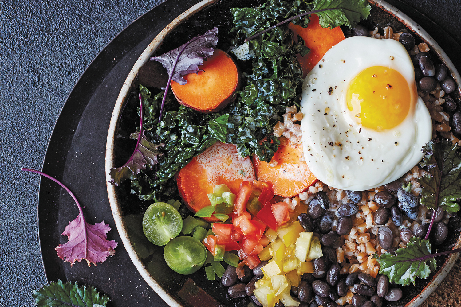 Top view of breakfast bowl ready to enjoy.
