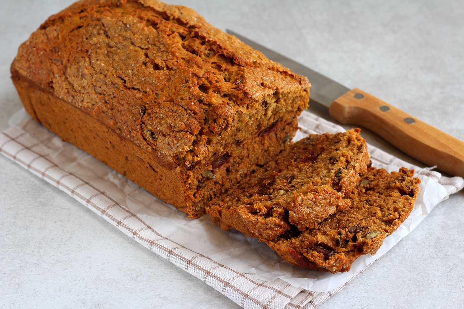 a loaf of fresh date nut bread