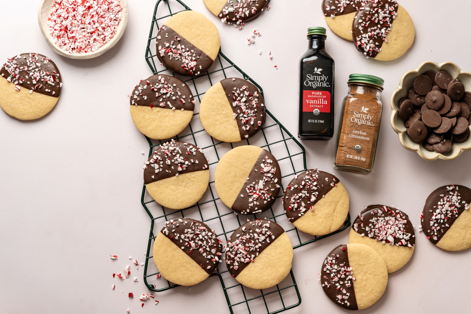 Dipped Chocolate Peppermint Cookies holiday cookies with vanilla extract and cinnamon