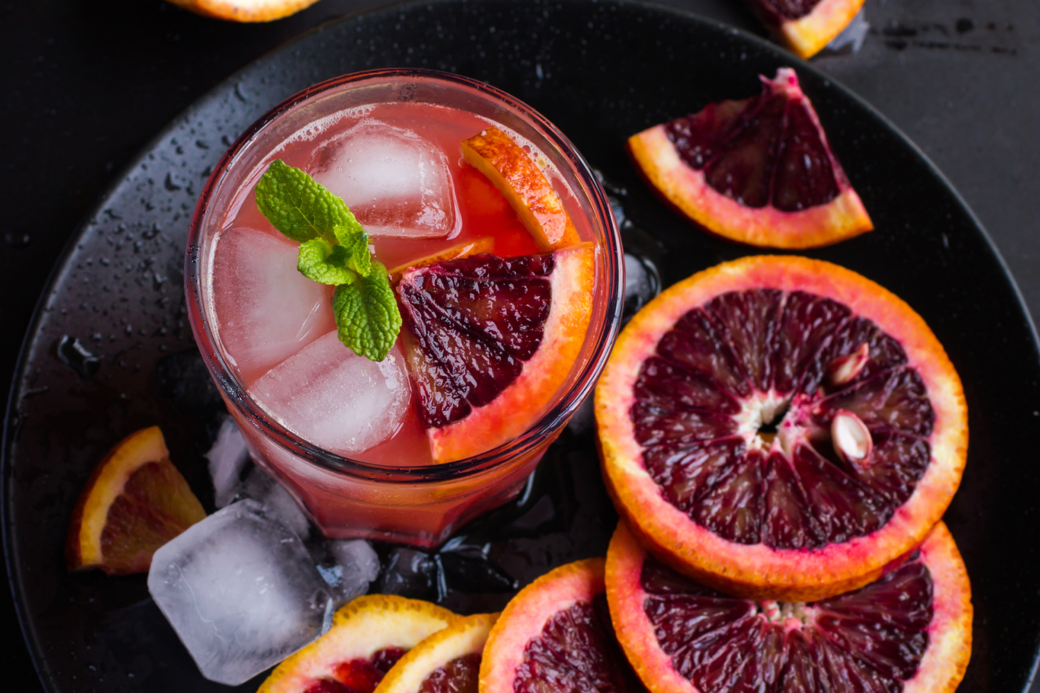 No-Stress Blood Orange Spritzer a non-alcholic mocktail made with blood oranges