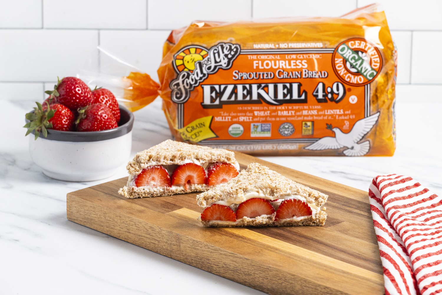 Ichigo Sando (Japanese Strawberry Sandwich) with Ezekiel 4:9 Sprouted Whole Grain Bread Strawberry Sandwich