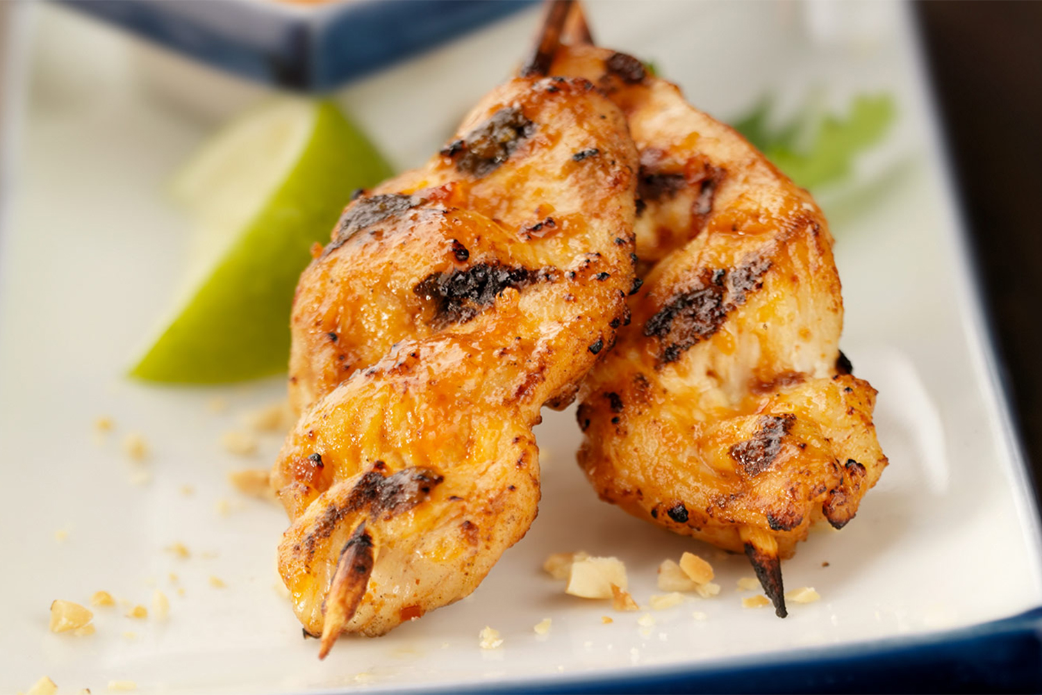Healthy and Simple Mango Chicken Satay Marinated chicken on skewers