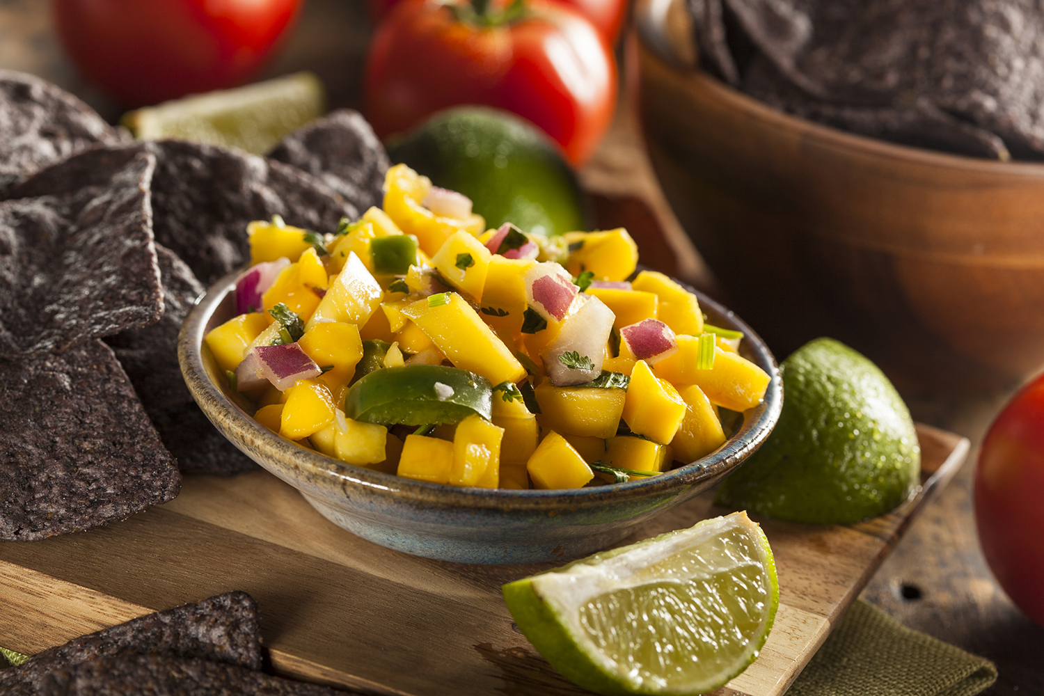 Mango Habanero Salsa A bowl of mango chipotle salsa.