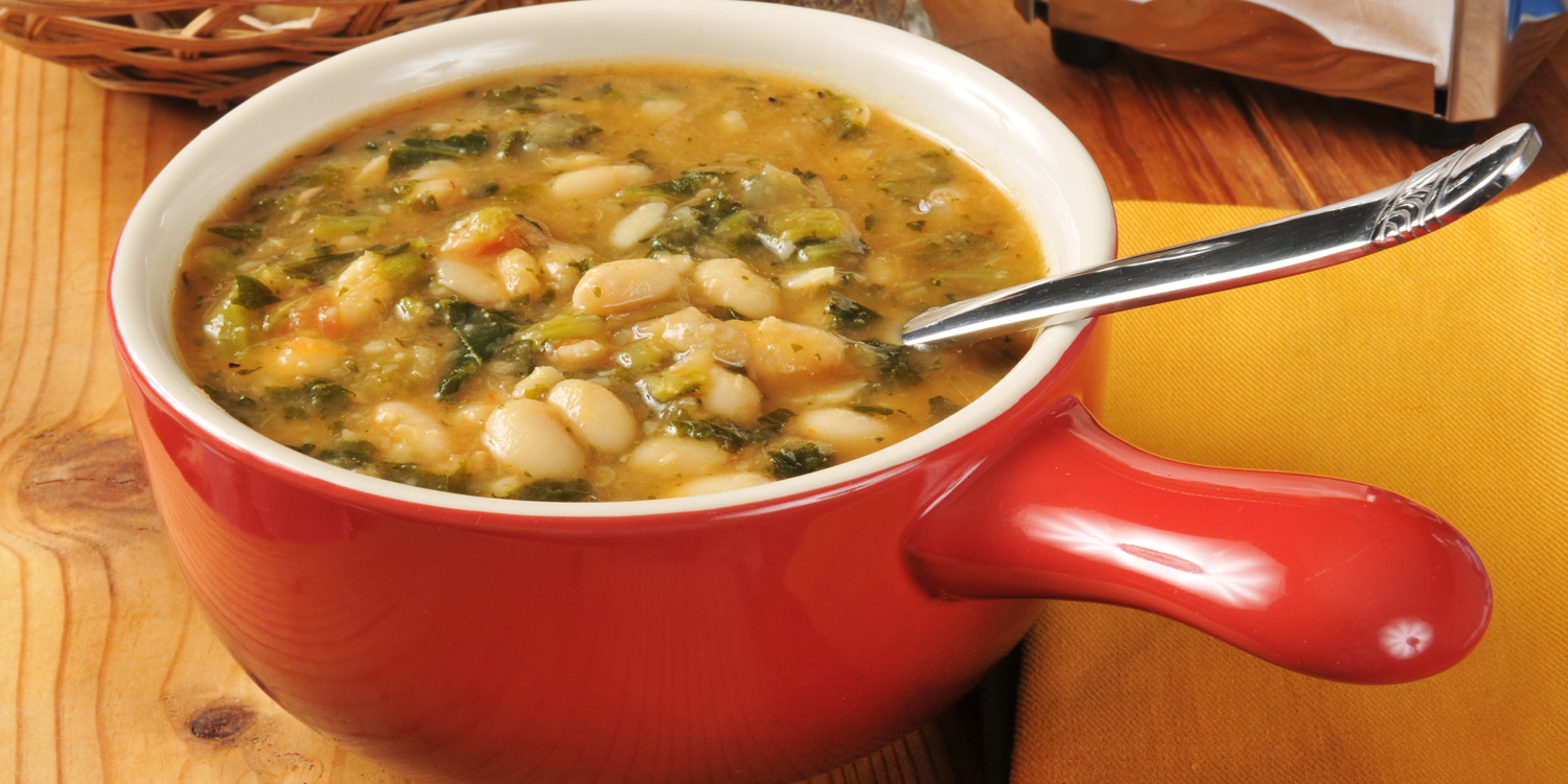 Bean and Kale Soup Bean and kale soup ready to eat.
