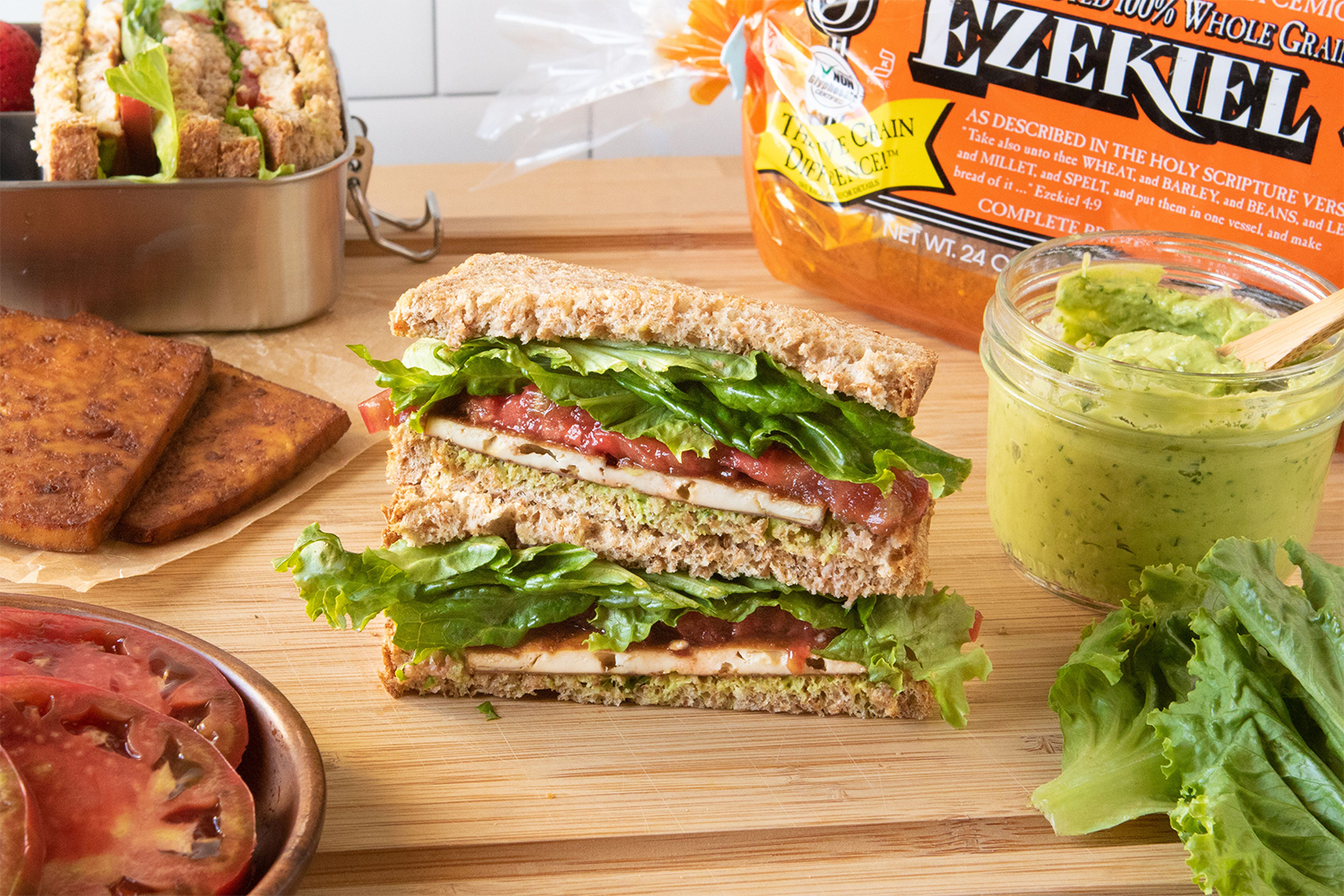 a vegan alternative to a bacon lettuce tomato sandwich