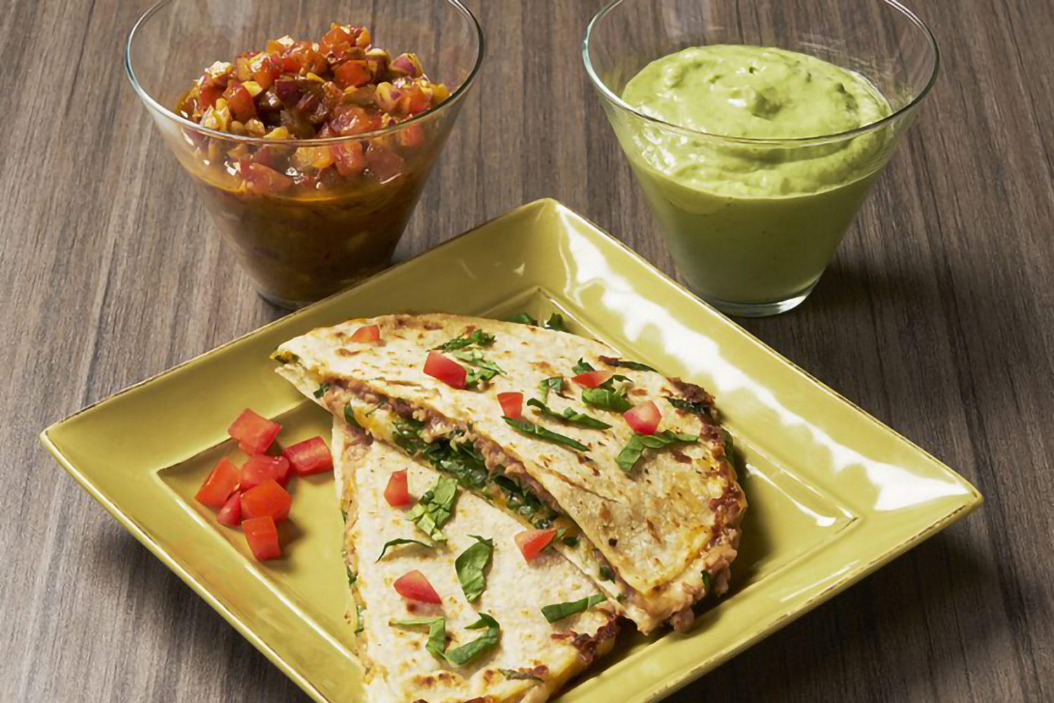 Blue Zone Vegetable Quesadillas a healthy quesadilla with salsa and guacamole