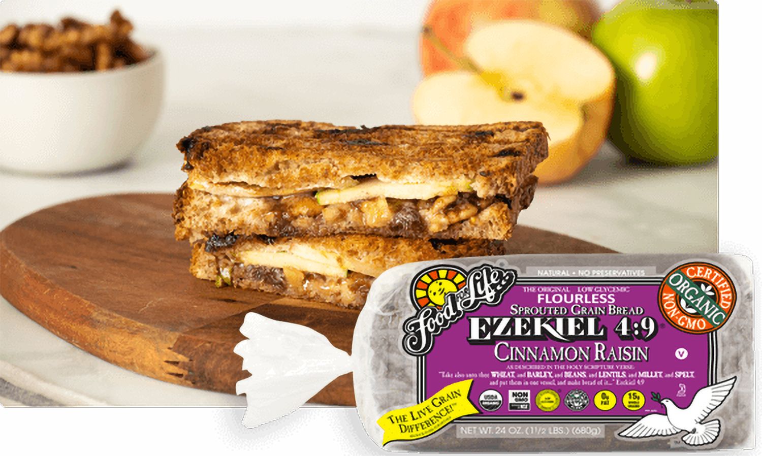 Cinnamon Raisin Apple Pie Panini sliced vegetarian paninis on cinnamon raisin bread