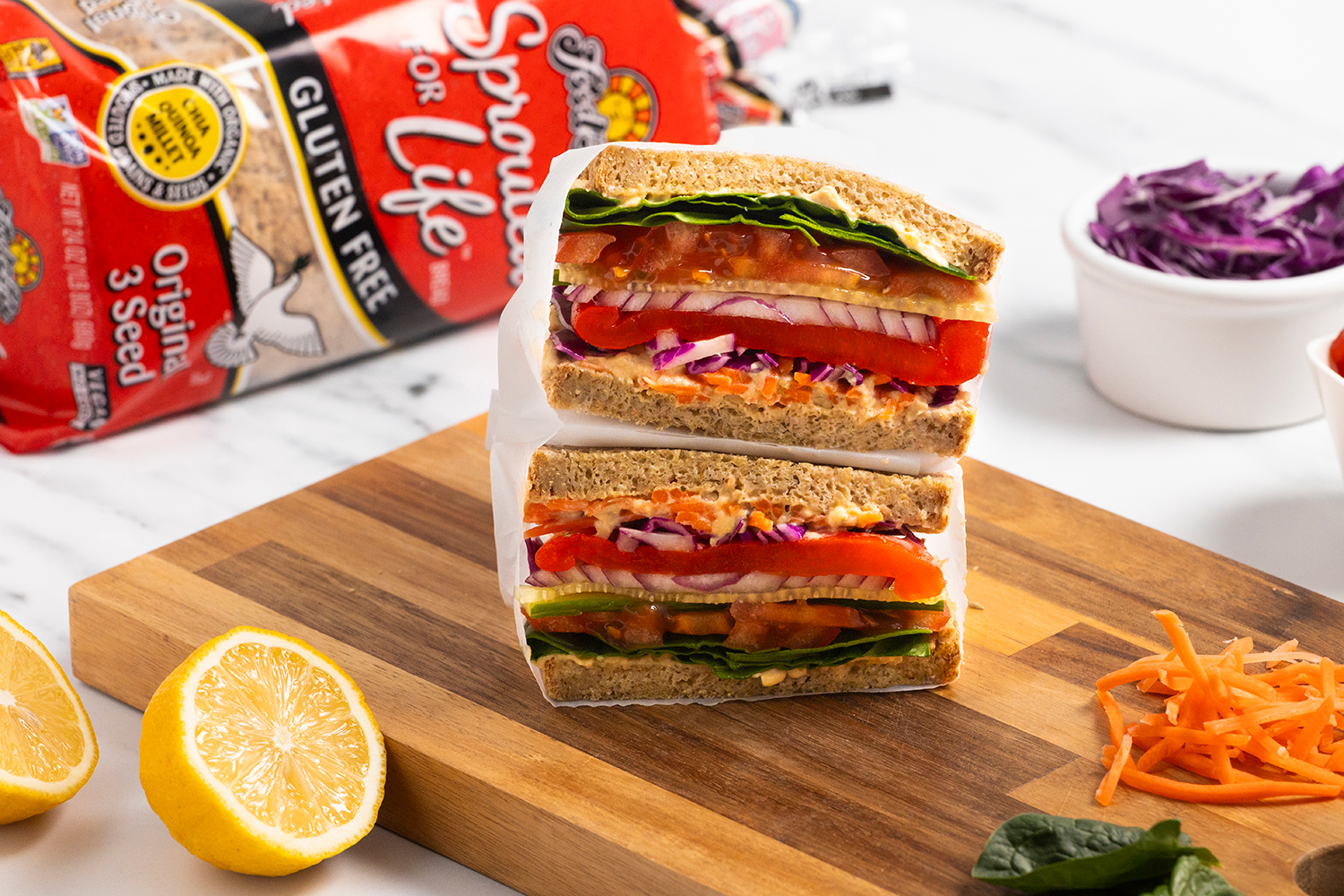 Mediterranean Veggie Sandwich a very well-stacked veggie sandwich