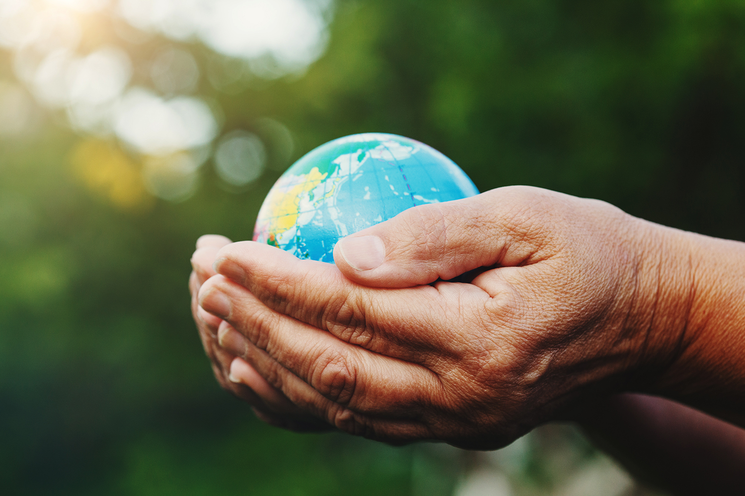 a senior woman cradling the world in her hands