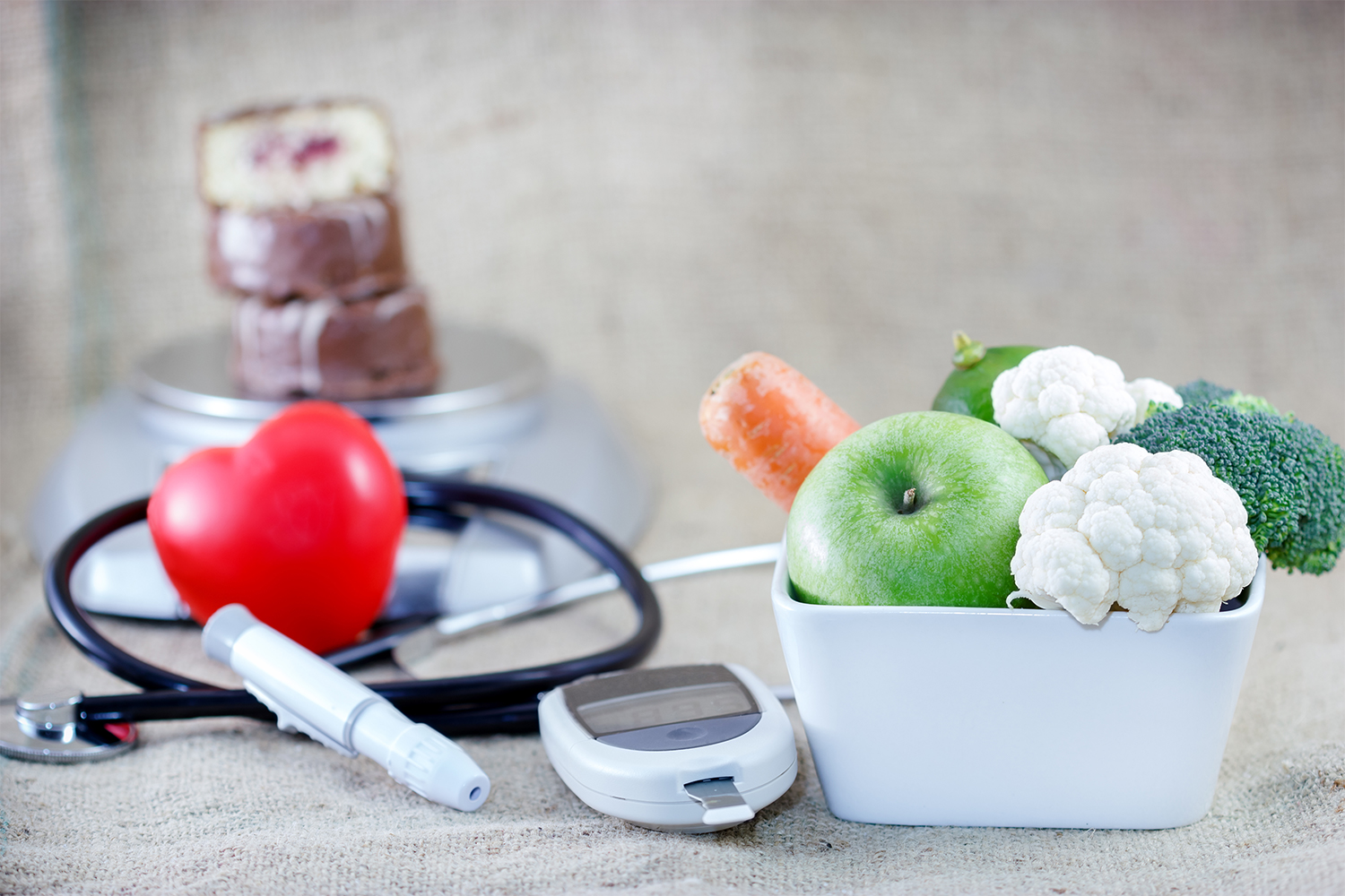 Diabetes Prevention A healthy diet that can prevent diabetes, next to a bad one that can cause it