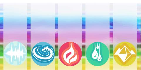Ayurveda, the Elements, Nature, and You Ayurveda symbols and five elements white background.