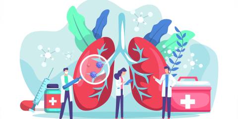 Power Up Your Lungs to Fight Viruses An illustration of doctors and scientists examining lung health.