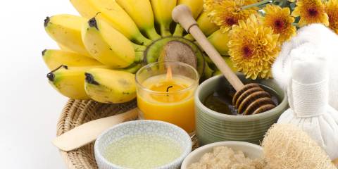 Bananas and other ingredients to create DIY body care products.
