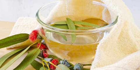 Preventing and Treating Sinusitis Bowl ready for eucalyptus steam inhalation.