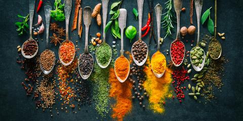 a variety of spices and fresh herbs