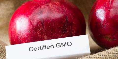 Some pomegranates labeled as "Certified GMO"