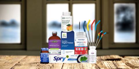a variety of all-natural supplements, toothpaste, and some metal straws