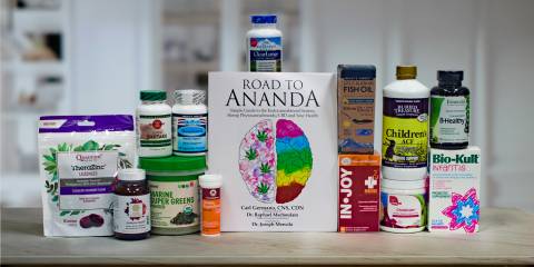 a collection of all-natural supplements, superfoods, and a book