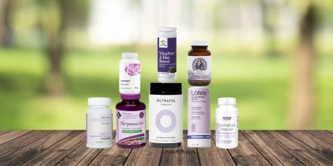 a selection of all-natural supplements and body care products
