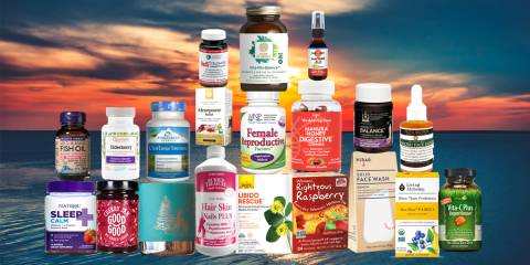 a giant collection of all-natural supplements and body care products for women's health