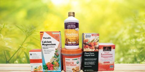 a selection of all-natural supplements and superfoods for strength and energy