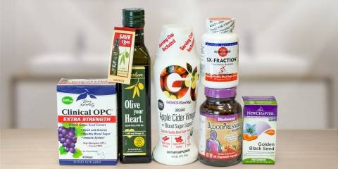 A collection of all-natural supplements meant for blood pressure, arteries, and cholesterol