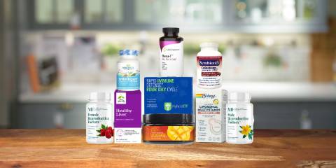 a selection of all-natural supplements and body care products