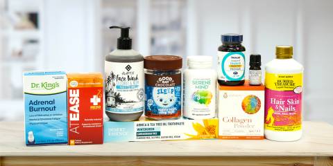 A collection of all-natural body care products and supplements for your head