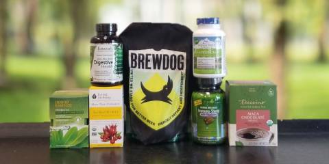 a wide variety of supplements and a dog bandana