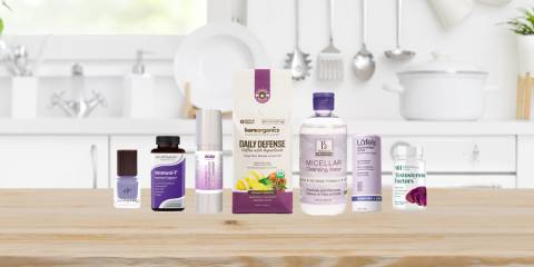 a selection of all-natural supplements, superfoods, cosmetics, and body care products