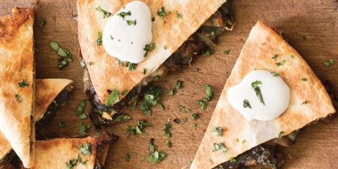 quesadillas stuffed with mushroom and swiss chard