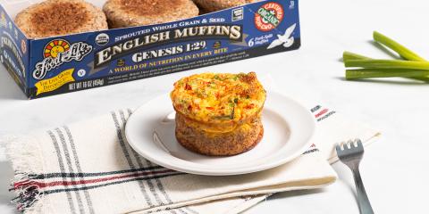 English Muffin Breakfast Cups eggs, onion, and english muffin cooked in a ramekin