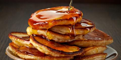 Stack of gluten-free green banana flour pancakes.