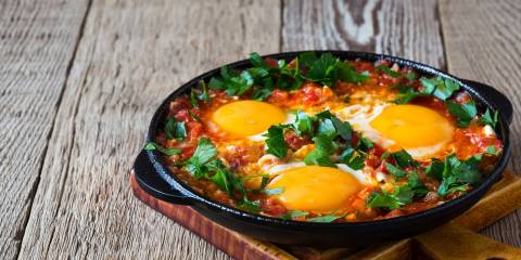 Huevos Rancheros (Mexican-Style Eggs) Huevos Rancheros in a skillet.