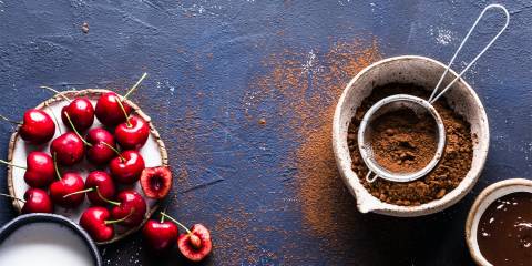 Chocolate-Cherry-Almond Baked Oats chocolate, cherries, and non-dairy milk
