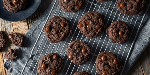 Homemade Chocolate Lovers Double Fudge Cookies fresh out of the oven.