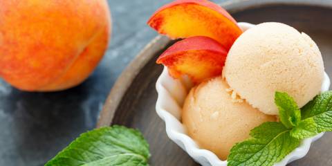 Coconut-Peach Sundaes scoops of non-dairy peach ice cream