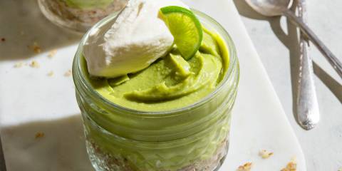 Single-Serving Key Lime Pie a small mason jar lined with nuts and filled with key lime pie filling