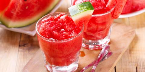 Watermelon Granita glasses of watermelon and fruit juice